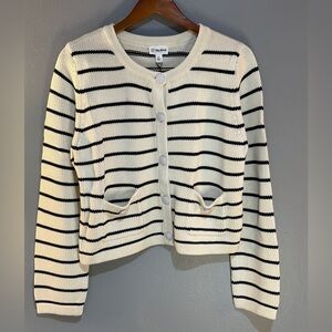 The Drop Women's Black and Cream Striped Cardigan Sz XL